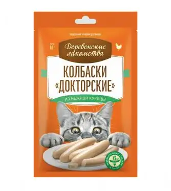 Деревенские лакомства колбаски докторские из нежной курицы для кошек