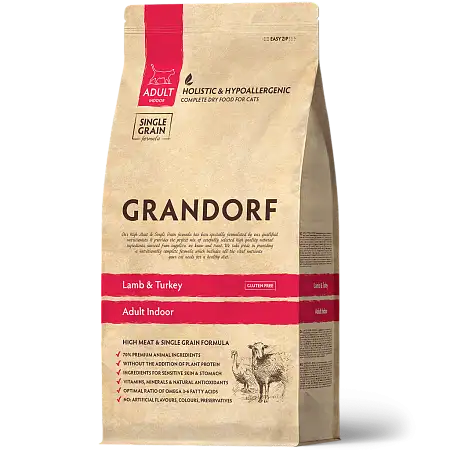 Купить grandorf сухой низкозерновой корм для домашних кошек с ягненком и индейкой