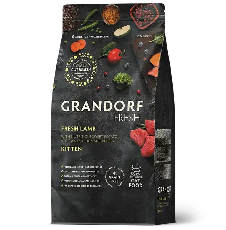 Купить grandorf fresh сухой беззерновой корм для котят с живыми пробиотиками, ягненок и батат