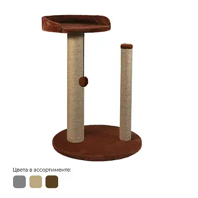 ZOOexpress когтеточка круглая "МЕГА" 2 столбика с лежанкой для кошек, джут