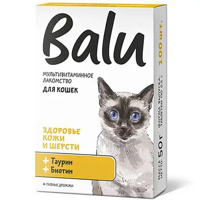 BALU Мультивитаминное лакомство для кошек "Здоровье кожи и шерсти" (таурин и биотин)