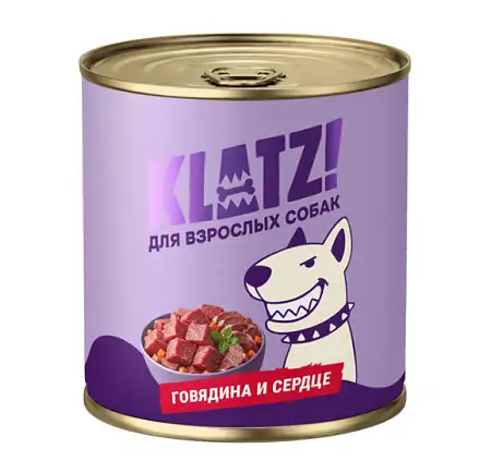 Купить klatz! консервы для взрослых собак всех пород с говядиной и сердцем