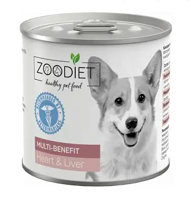 Четвероногий Гурман Zoodiet Multi-Benefit Heart&Liver консервы для взрослых собак для поддержания здоровья всего организма, с сердцем и печенью