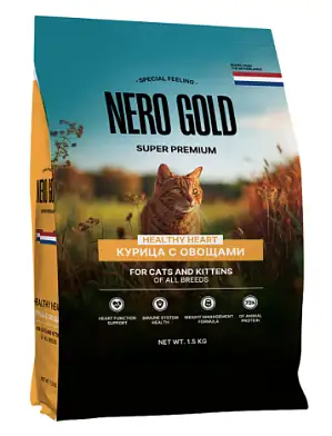 NERO GOLD super premium HEALTHY HEART All life Stages Chicken Сухой корм для кошек и котят всех возрастов с мясом курицы и овощами