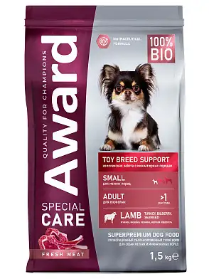Award Special Care Toy Breed Support сухой корм для взрослых собак мелких и миниатюрных пород со свежим мясом ягненка