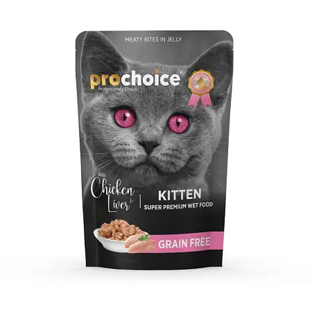 Купить prochoice влажный корм для котят с курицей и печенью кусочки в желе (пауч)