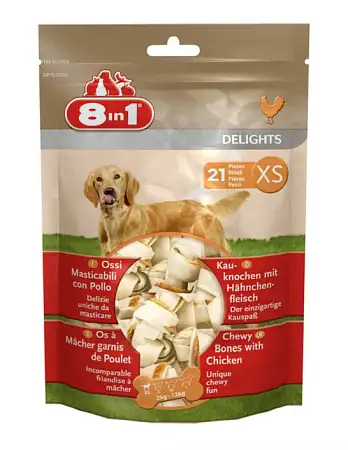 Купить 8in1 delights xs лакомство для собак мелких пород косточки с куриным мясом