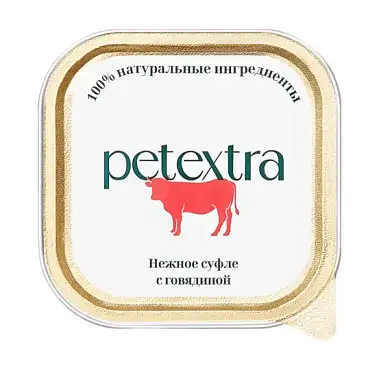 PETEXTRA влажный корм для взрослых кошек, нежное суфле с говядиной (ламистер)