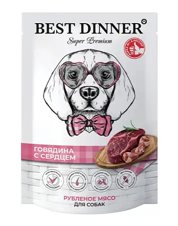Купить best dinner dog super premium влажный корм для взрослых собак и щенков говядина с сердцем (пауч)