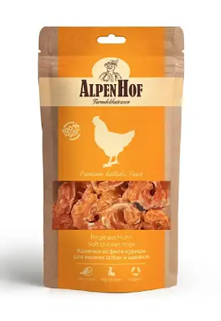 Купить alpenhof лакомство для мелких собак и щенков Колечки из филе курицы