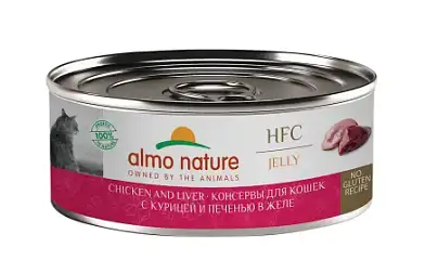 Almo Nature HFC Jelly Chicken and Liver влажный корм для взрослых кошек и котят с 3-х месяцев с курицей и печенью в желе, в консервах