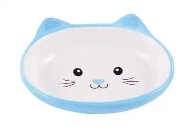Mr.Kranch миска для кошек керамическая, "Мордочка кошки", голубая