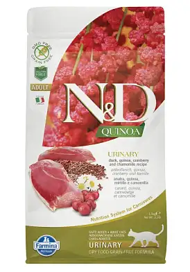 Farmina N&D Quinoa Cat Grain Free Urinary Duck сухой беззерновой корм для взрослых кошек для профилактики МКБ с уткой и киноа